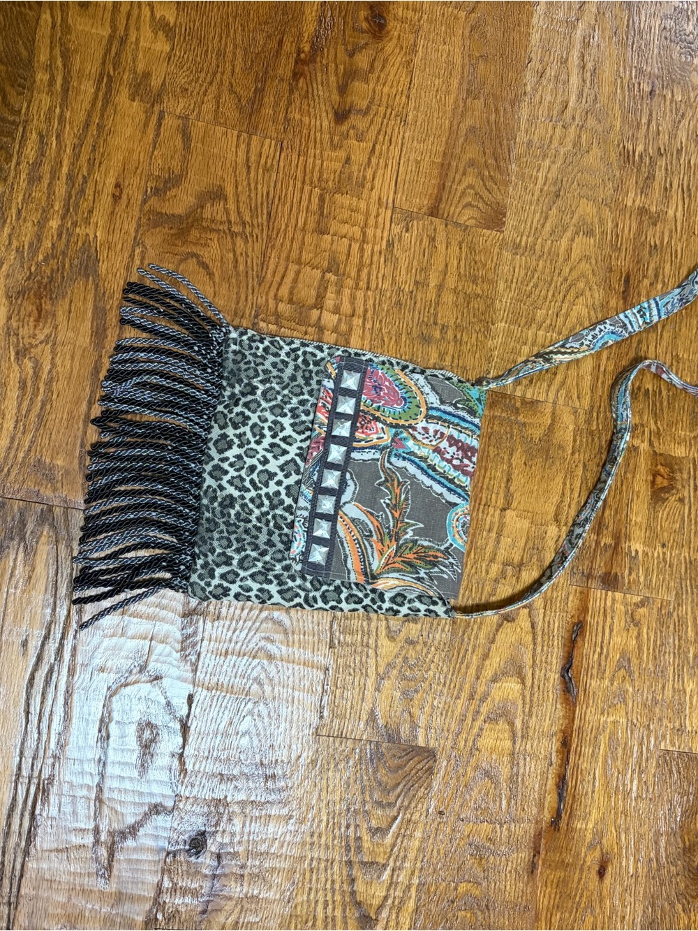 Boho Mixed-Print Fringe Crossbody Bag - Green Multi